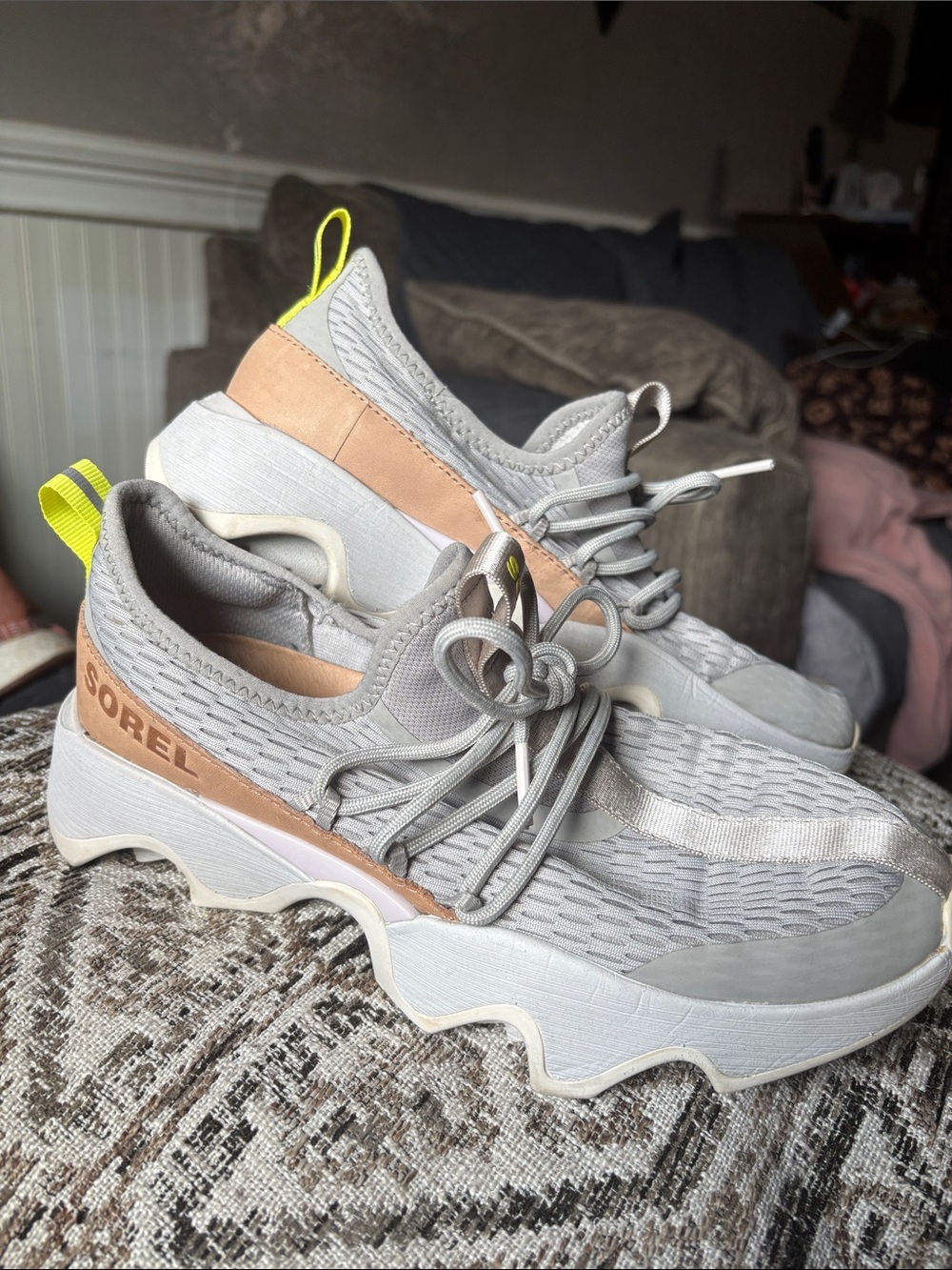 SOREL Women's Grey Slip-On Active Sneakers with Tan Accent